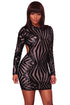 Sexy Black Sequin Detail Open Back Party Mini Dress